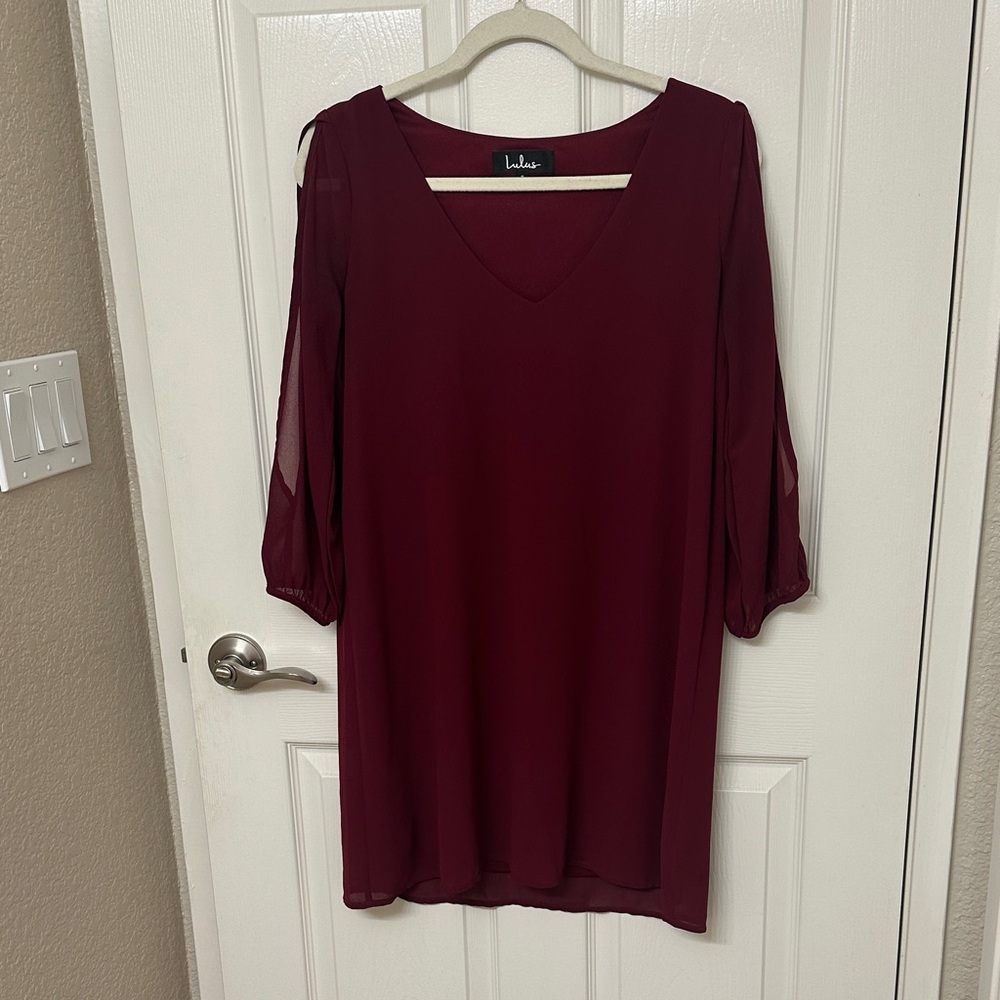 Lulu's Deep Red V-Neck Dress